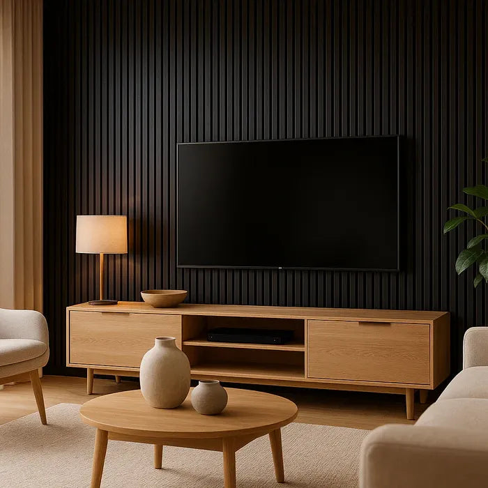 Simply Panels Colour Black Acoustic Slat Wall Panel - 240cm x 32cm (2pack)