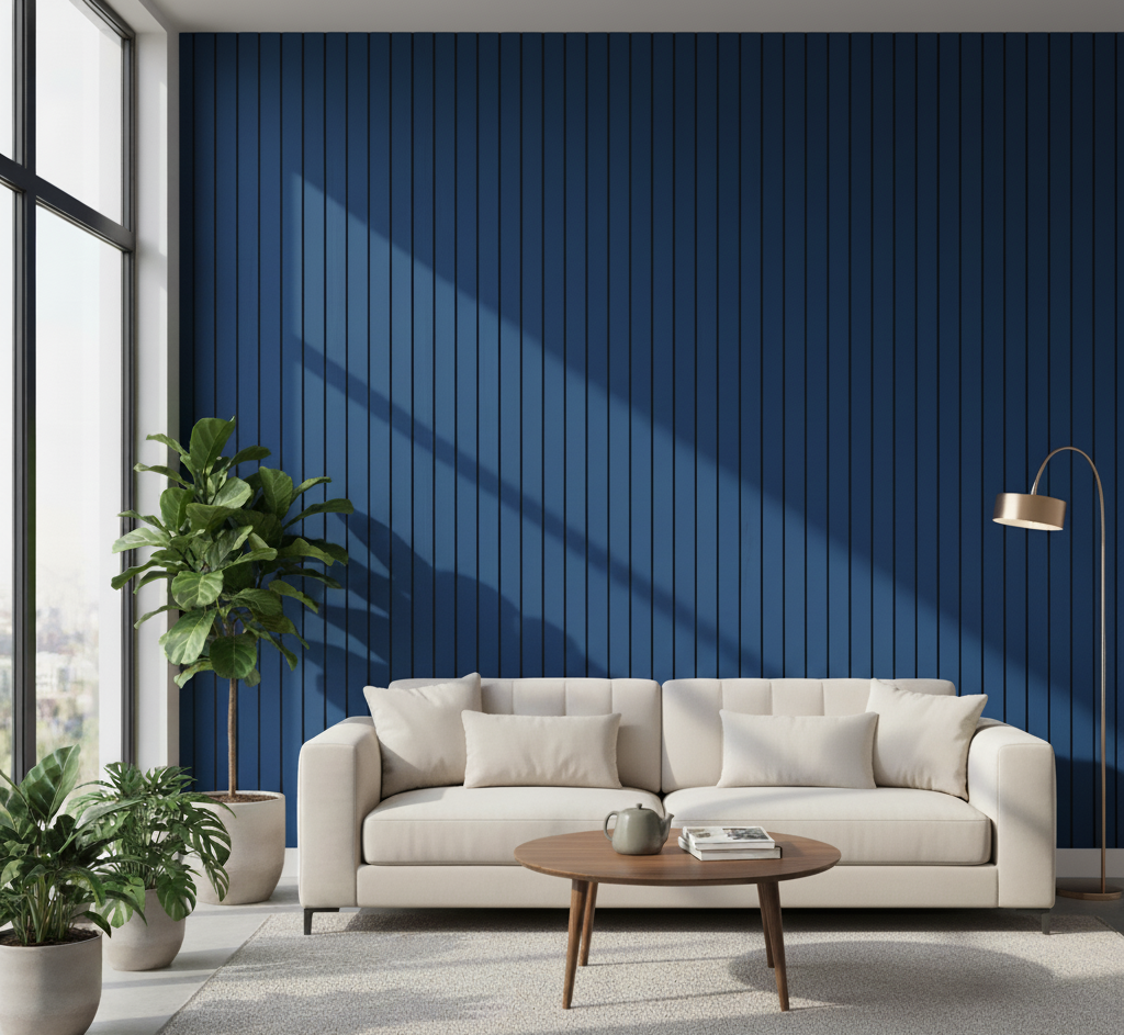 Simply Panels Colour Blue Acoustic Wide Slat Wall Panel - 240cm x 30cm (2 pack)