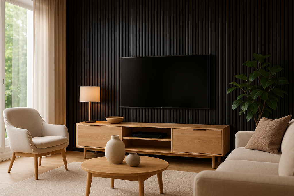 Simply Panels Colour Black Acoustic Slat Wall Panel - 240cm x 32cm (2pack)
