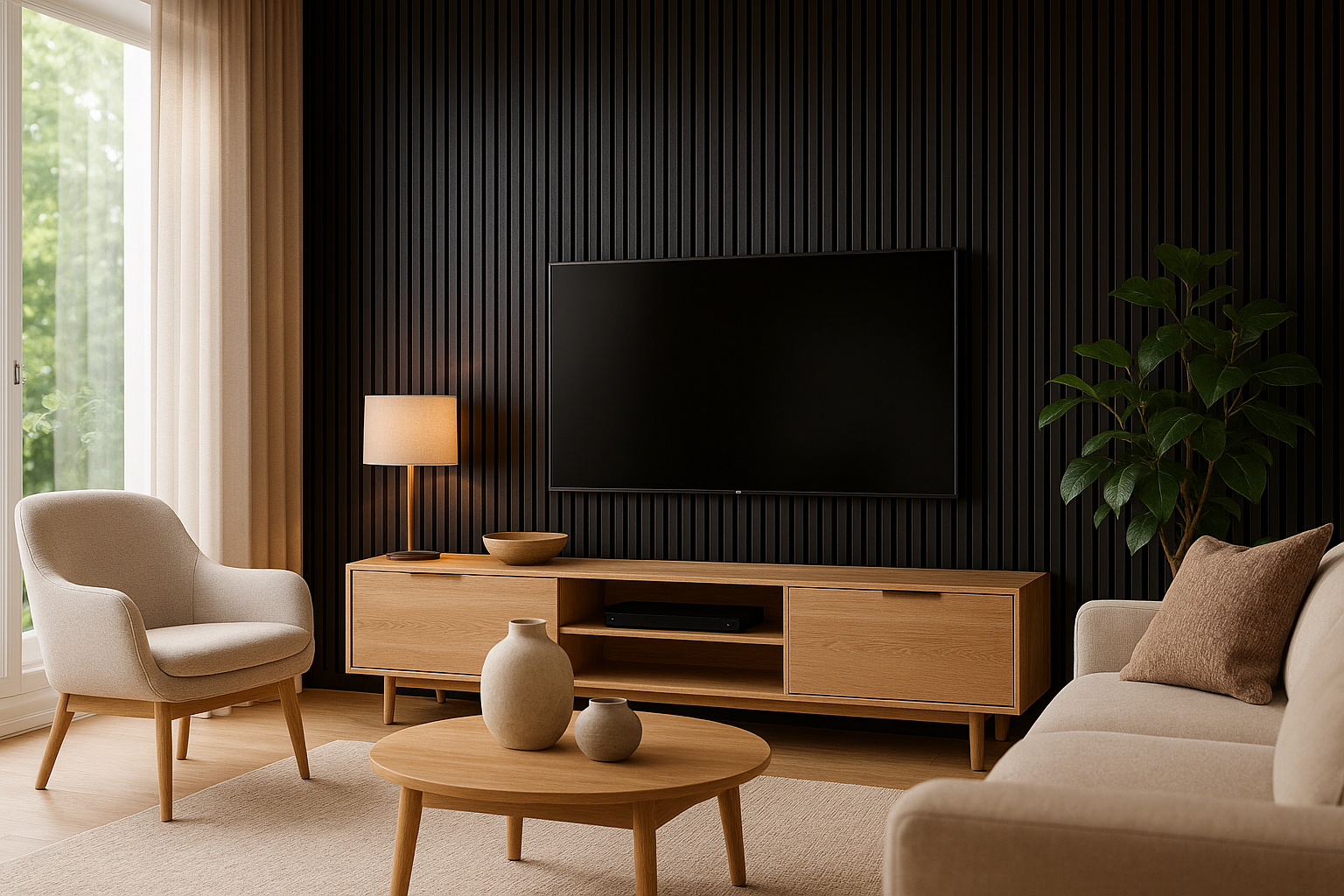 Simply Panels Colour Black Acoustic Slat Wall Panel - 240cm x 32cm (2pack)