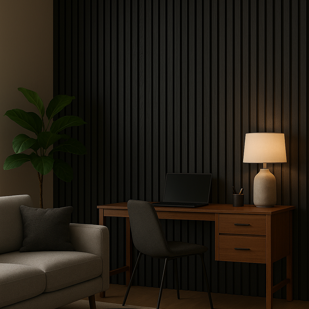 Simply Panels Colour Black Acoustic Wide Slat Wall Panel - 240cm 30cm (2 pack)