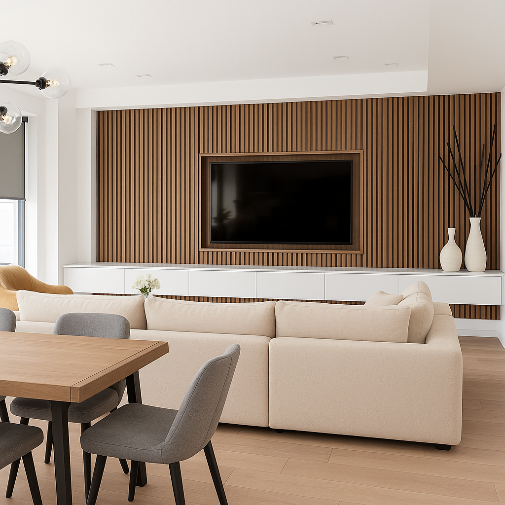 Simply Panels Walnut Acoustic Slatted Wood Wall Panels- 240cm x 32cm (2 pack)