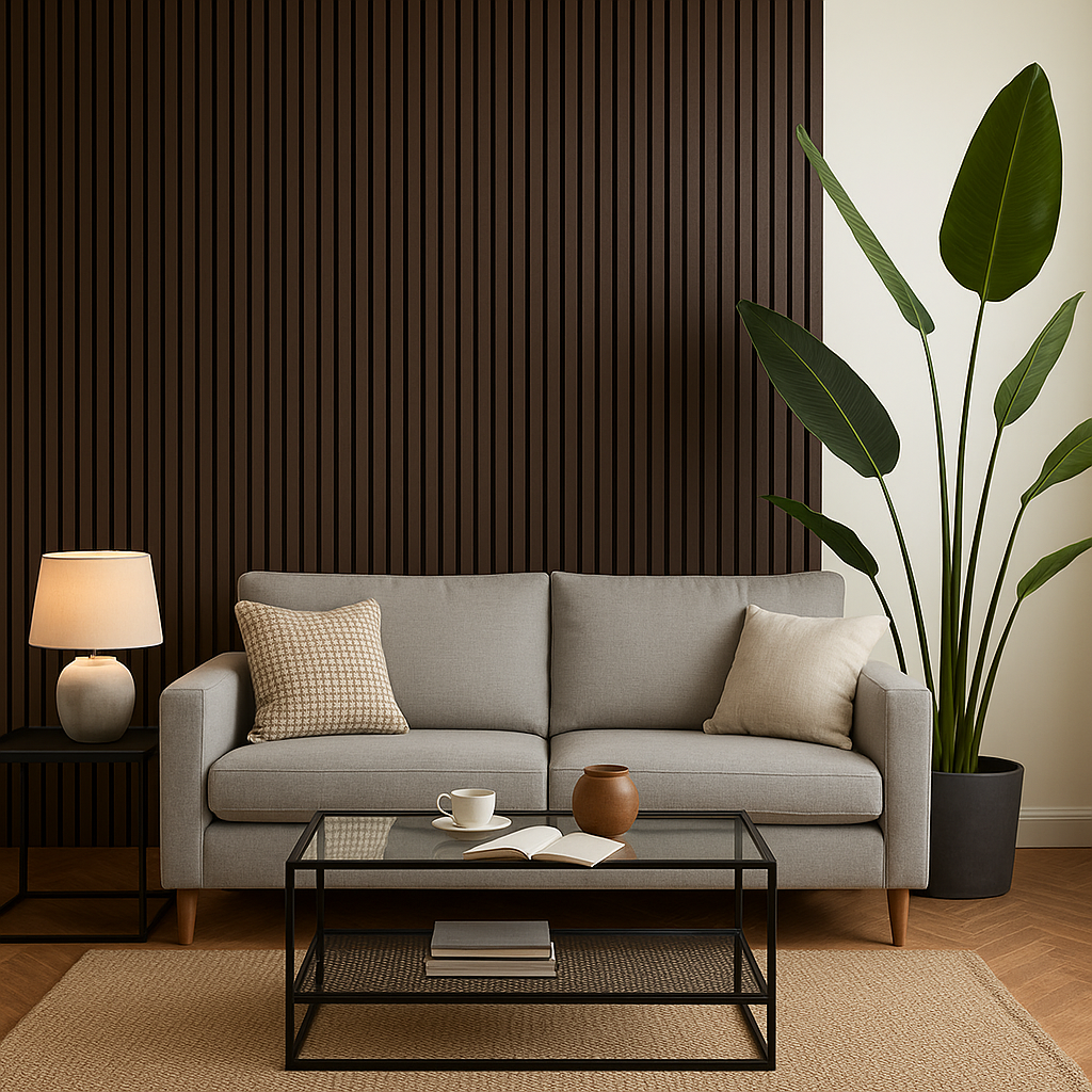 Simply Panels Smoked Oak Acoustic Slatted Wood Wall Panels- 240cm x 32cm (2 pack)