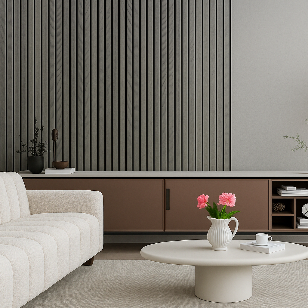 Simply Panels Grey Oak Acoustic Slatted Wood Wall Panels- 240cm x 32cm (2 pack)