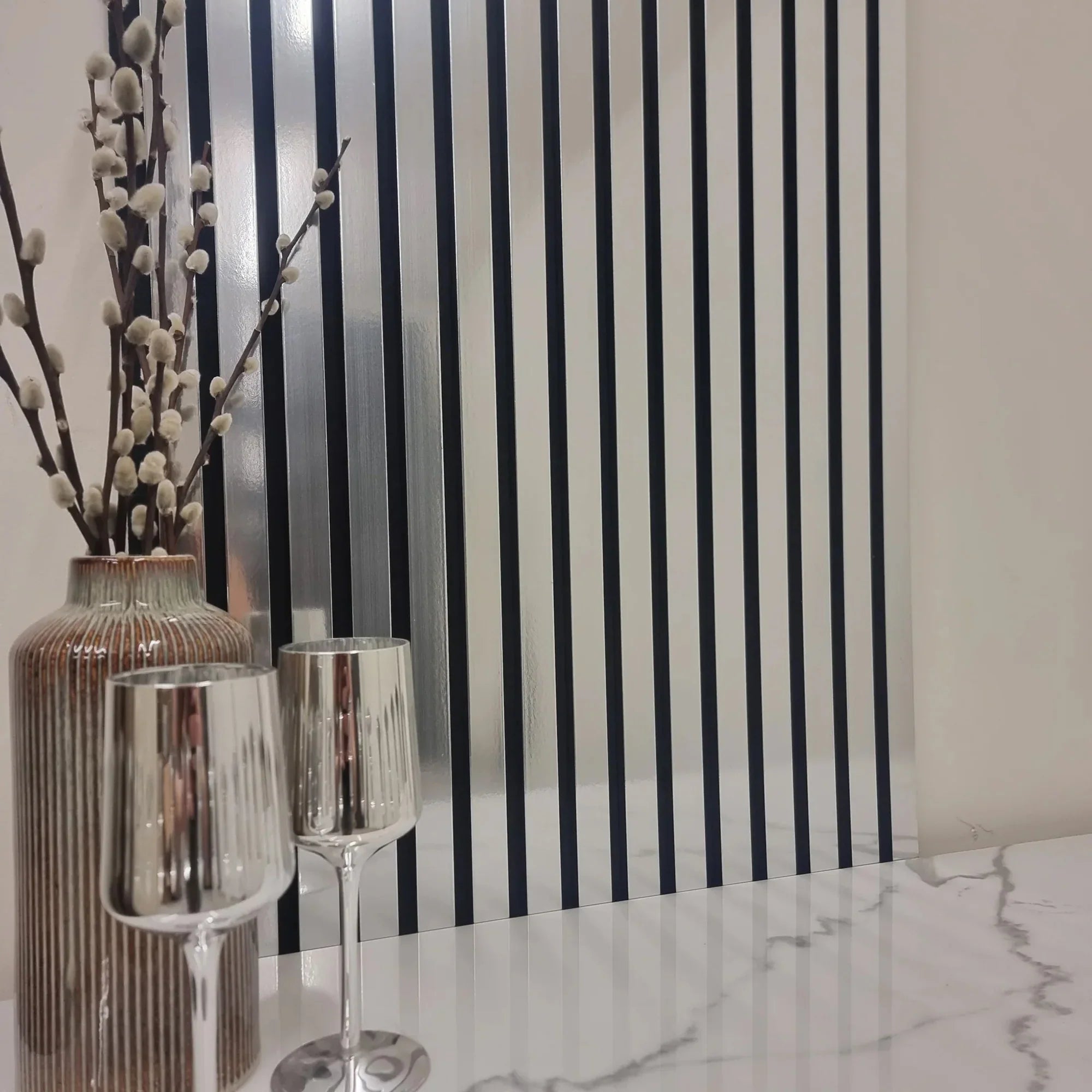 Simply Panels Chrome Colour Slatted Wood Wall Panels - 240cm x 32cm (2 pack)