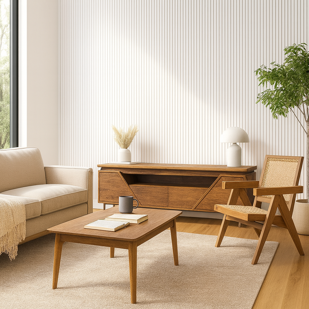 Simply Panels Colour White Acoustic Slat Wall Panel - 240cm x 32cm (2 pack)