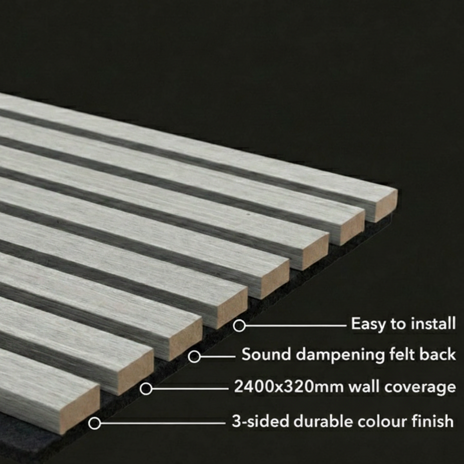 Simply Panels Colour Grey Acoustic Slat Wall Panel - 240cm x 32cm (2 pack)