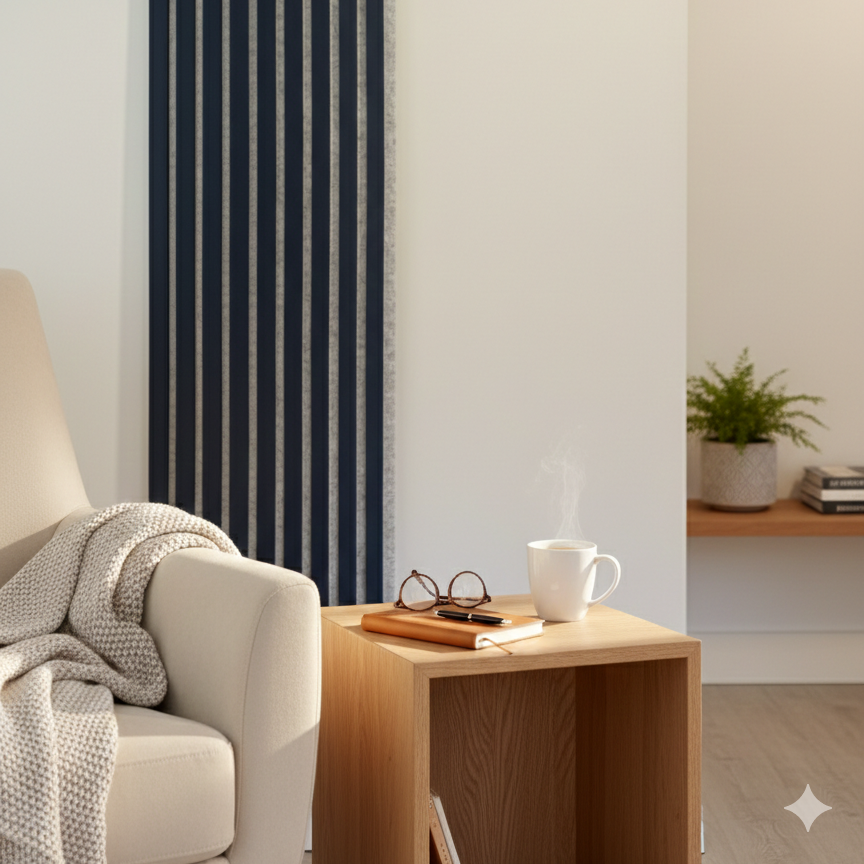 Simply Panels Colour Blue on Grey Felt Slat Wall Panel - 240cm x 32cm (2 Pack)