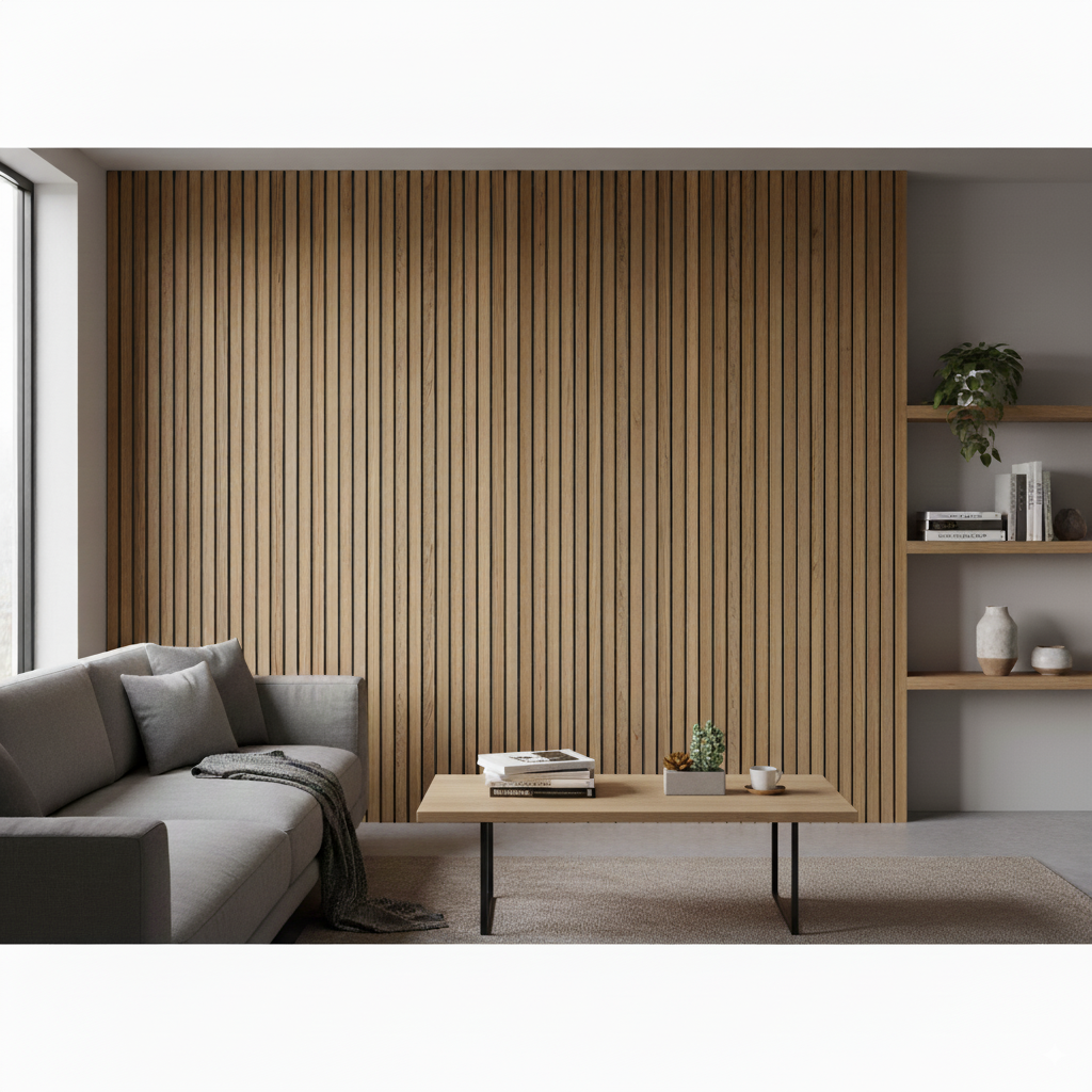 Simply Panels Premium Wide Slat 3-sided Wood Veneer Oak Acoustic Wall Panel  - 240cm x 30cm (2 pack)