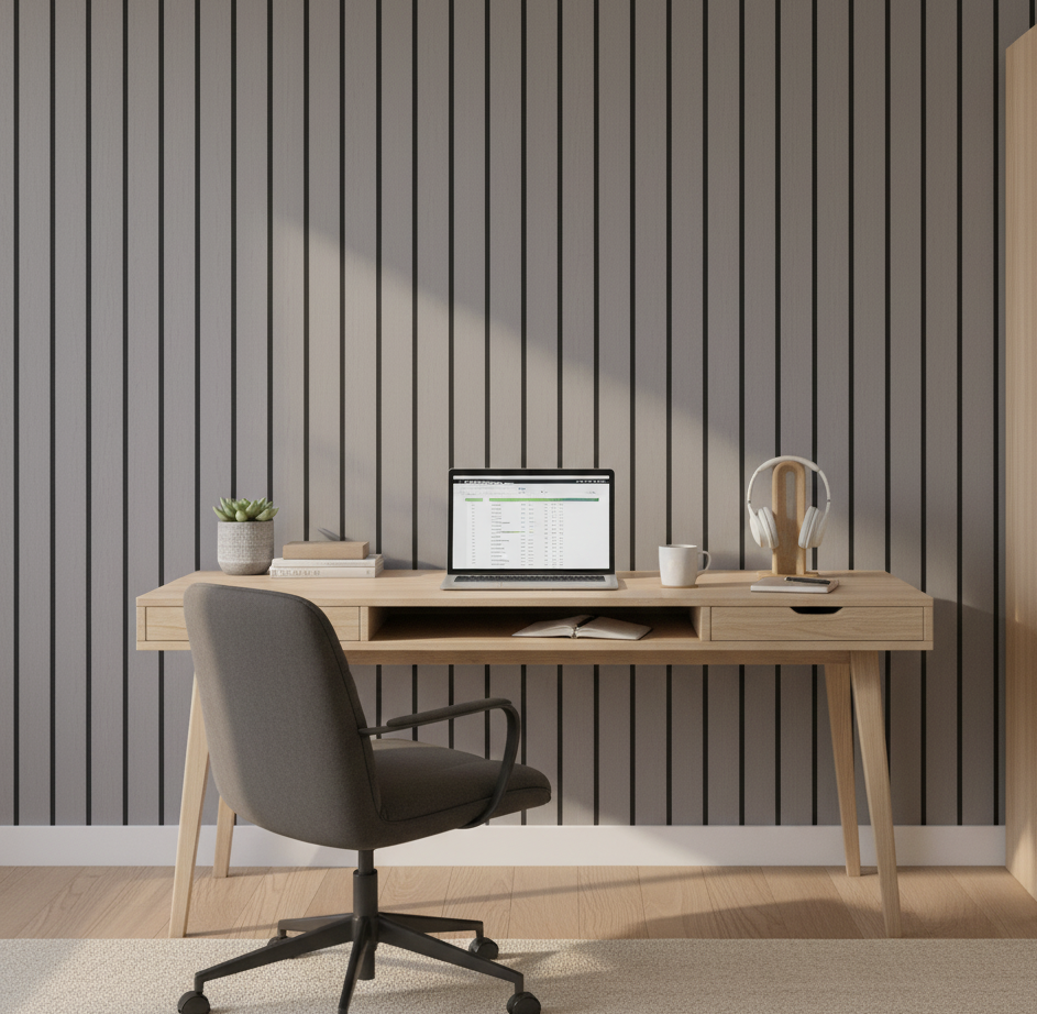 Simply Panels Premium Wide Slat 3-sided Wood Veneer Grey Oak Acoustic Wall Panel- 240cm x 30cm (2 pack)