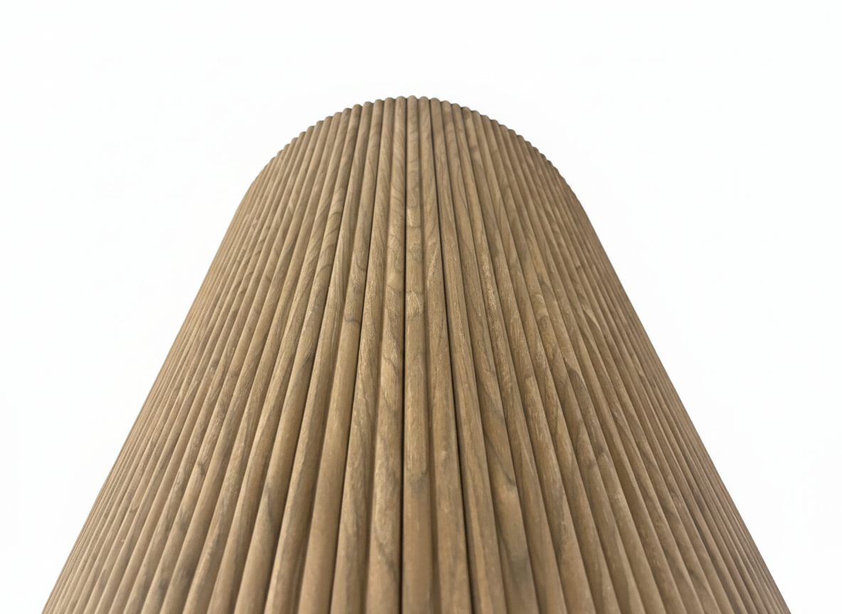 Wooden flexible wall panel with a ribbed texture on a white background