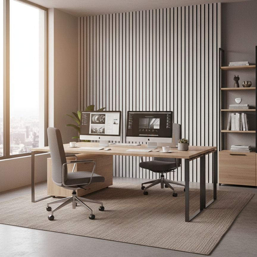 Simply Panels Concrete Acoustic Slat Wall Panel - 240cm x 32cm (2 pack)