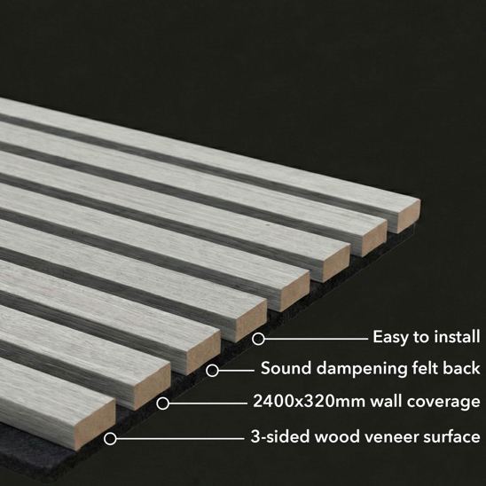 Simply Panels 3sided Premium Oak on Grey Felt Acoustic Wall Panel - 240cm x 32cm (2 pack)