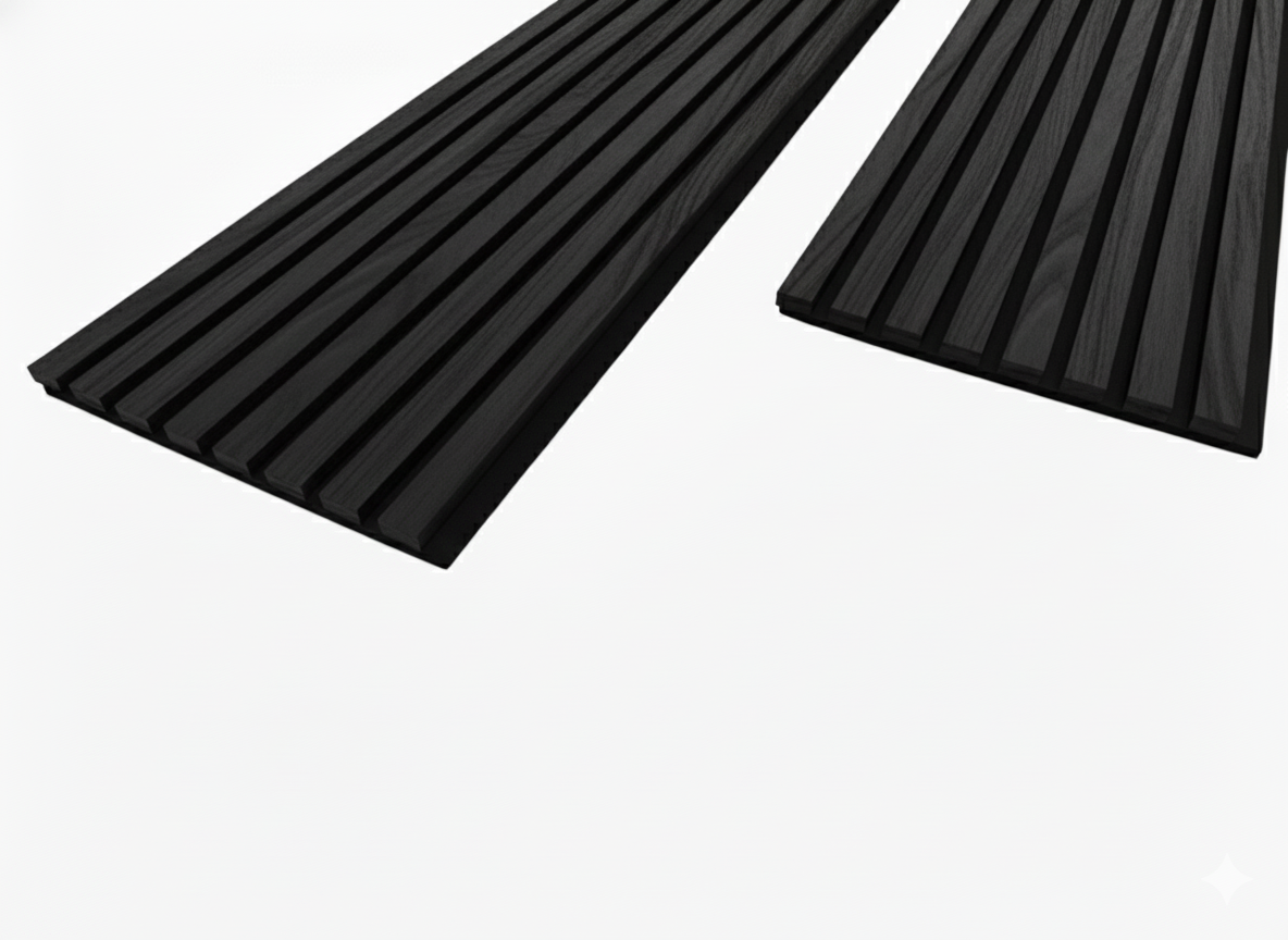 Simply Panels Premium 3-sided Wood Veneer Black Oak Acoustic Slat Wall Panel - 240cm x 32cm (2 pack)