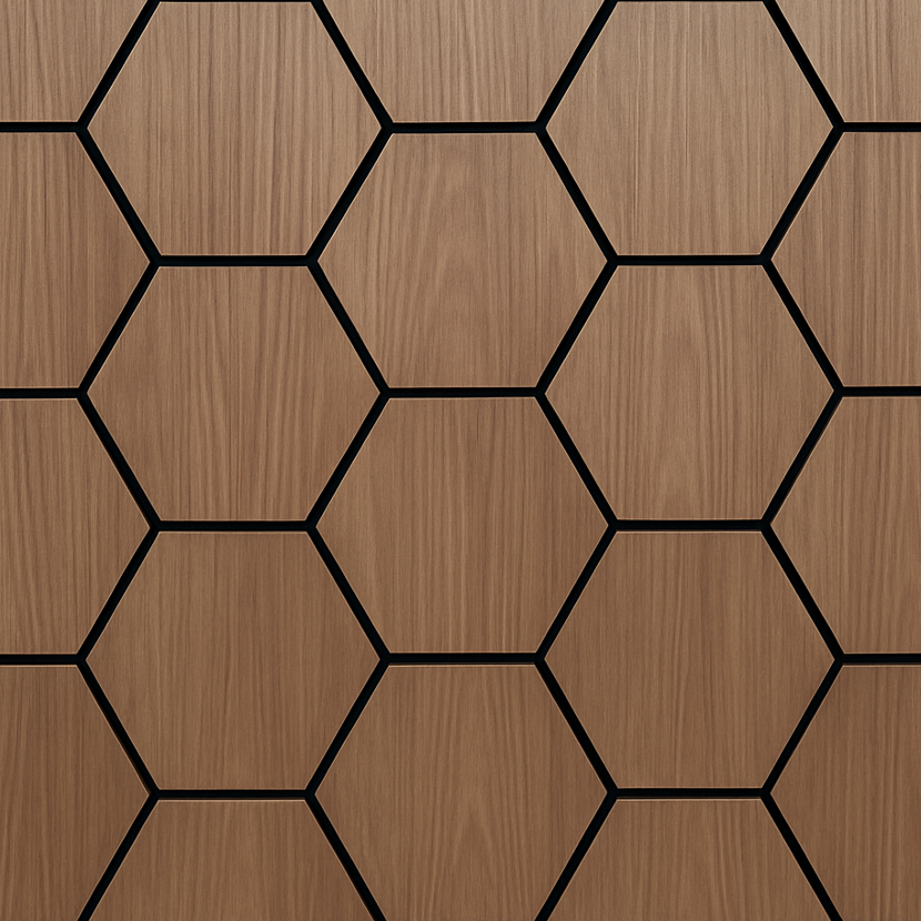 Simply Panels Walnut Hexagon Wall Panel - 70cm x 60cm (4 pack)