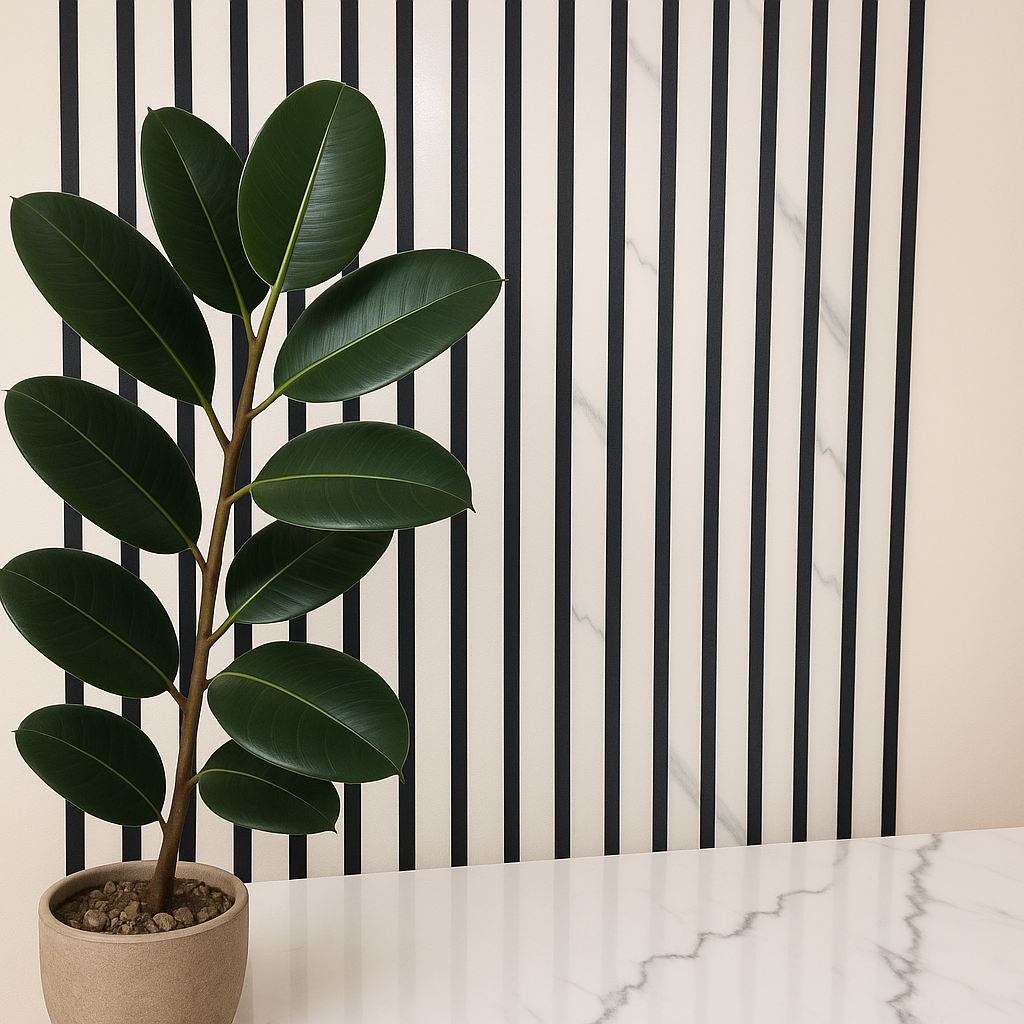 Simply Panels White Marble Colour Slatted Wood Wall Panels - 240cm x 60cm