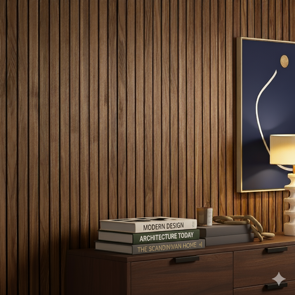 Simply Panels Premium Wide Slat 3-sided Wood Veneer Walnut Acoustic Wall Panel  - 240cm x 30cm (2 pack)