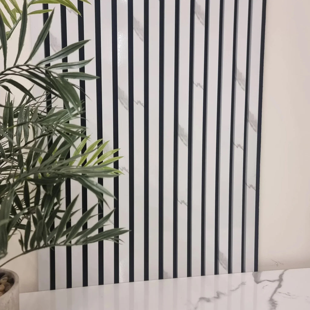 Simply Panels White Marble Colour Slatted Wood Wall Panels - 240cm x 60cm