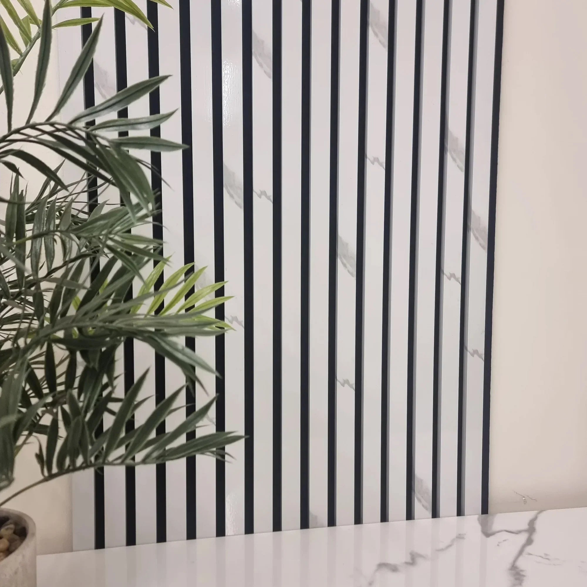Simply Panels White Marble Colour Slatted Wood Wall Panels - 240cm x 60cm